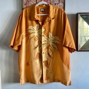 TOMMY BAHAMA MENS HAWAIIAN SHIRT LINEN SHORT SLEEVE BUTTON DOWN SHIRT MENS XL